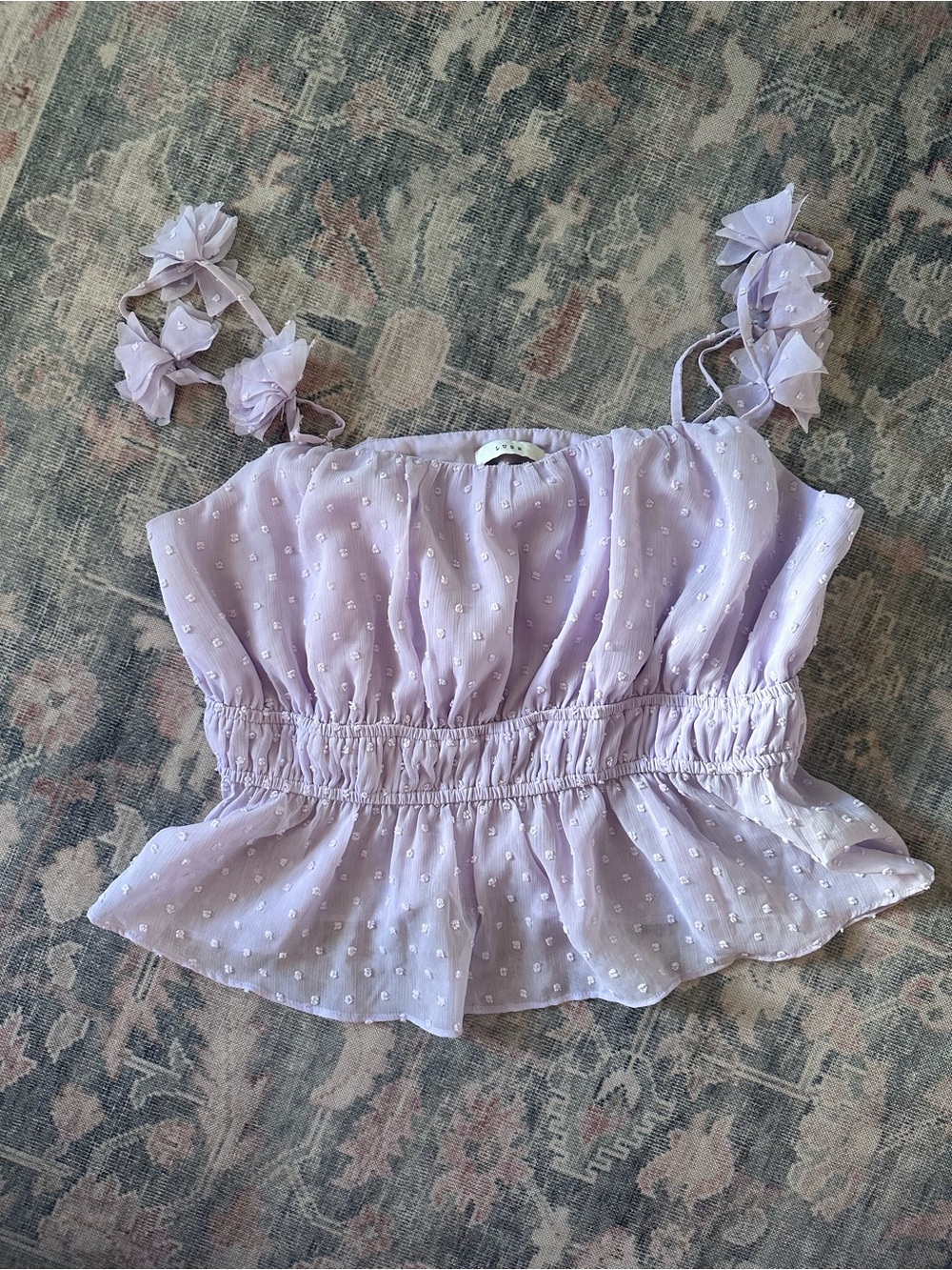Lush Lavender Peplum Tank with Swiss Dot Detail